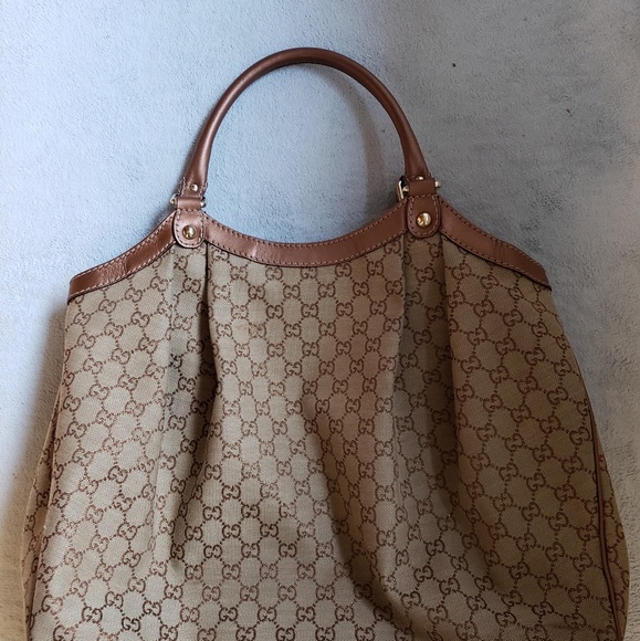Gucci Sukey Large Brown Gold Leather Trim Tote - Picture 2 of 5